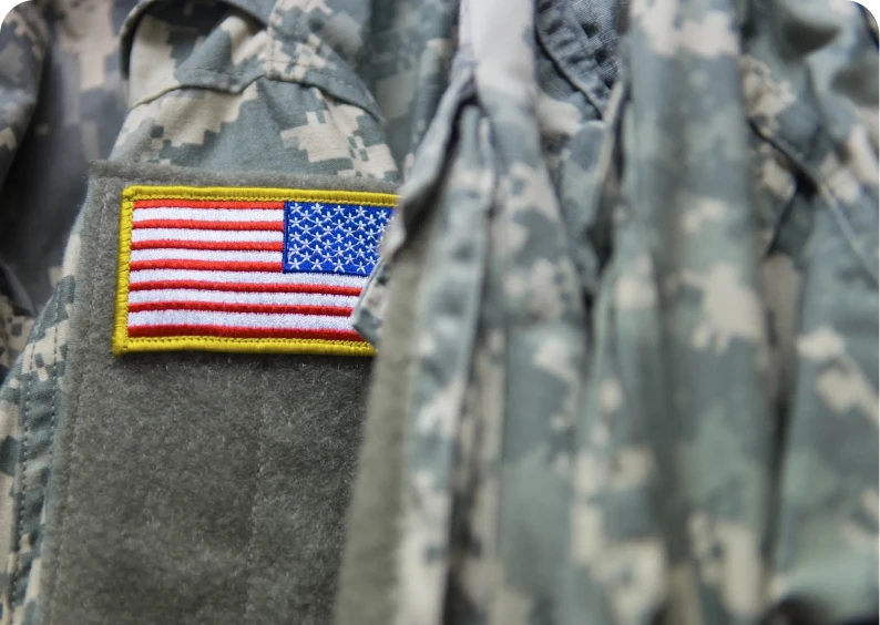 Military uniform with American flag patch